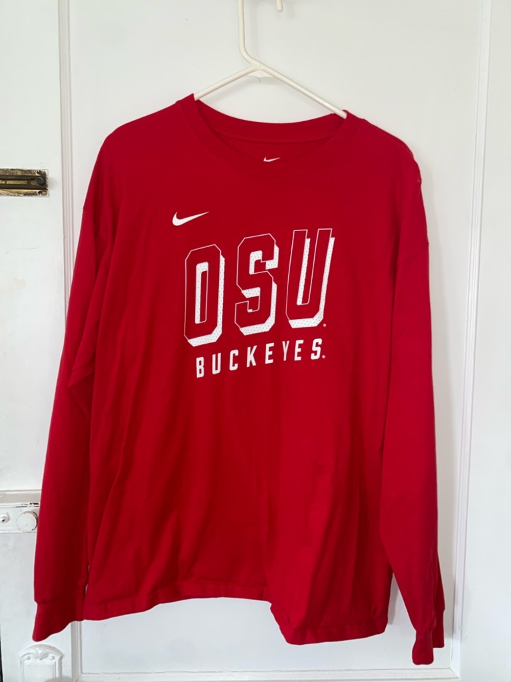 Nike Red OSU Buckeyes Long Sleeve Tee with White Logo
